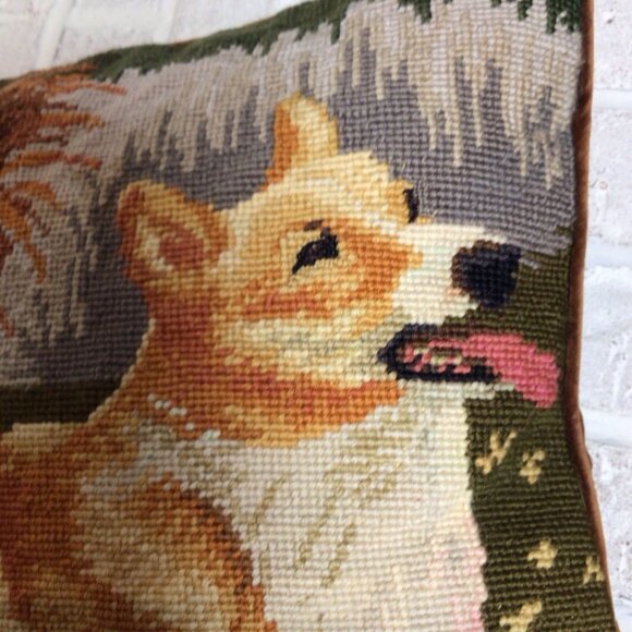 Corgi Needlepoint Dog Throw Pillow -square - Picture 5 of 7